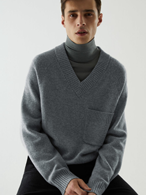 Cashmere V-neck Patch Pocket Sweater