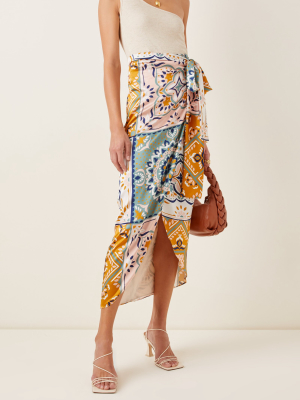 Bonnan Mosaic-print Silk-satin Midi Skirt