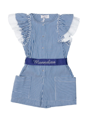 Monnalisa Ruffled Sleeve Striped Playsuit