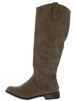 Racho01kh Beige Almond Toe Knee High Riding Boot