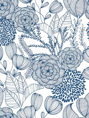 Alannah Botanical Wallpaper In Navy From The Bluebell Collection By Brewster Home Fashions