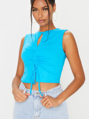 Bright Blue Jersey Keyhole Cut Out Ruched Tie...