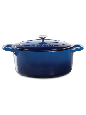 Crock Pot 69149.02 7 Quart Durable Oval Enamel Cast Iron Covered Dutch Oven Slow Cooker, Sapphire Blue