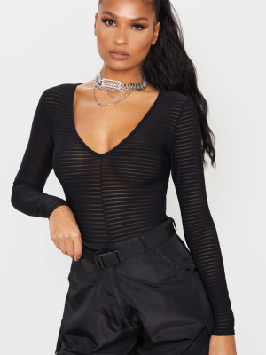 Black Burn Out Mesh Plunge Bodysuit