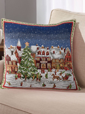 20"x20" Oversize Framed Christmas Village Square Throw Pillow Blue - Surefit