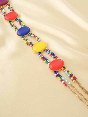 Mixed Rainbow Bead Belt In Gold
