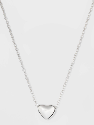 Sterling Silver Puff Heart Necklace - Silver