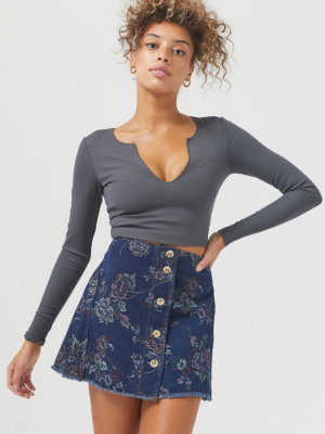 Uo Rosie Jacquard Denim Mini Skirt