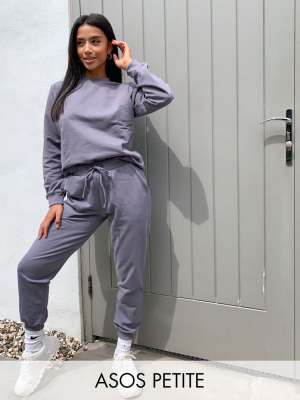 Asos Design Petite Tracksuit Ultimate Sweat / Jogger With Tie In Organic Cotton In Slate