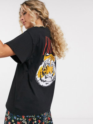 Asos Design Oversized T-shirt With Freedom Tiger Back Print