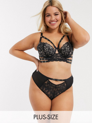 Simply Be Harness Balcony Lace Bra In Black