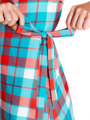 The Wrap And Taps | Red And Teal Plaid Strappy Dress