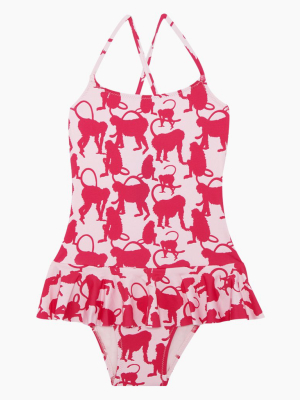 Grilly Ballerina One Piece Swimsuit (kids) - Pink Happy Monkeys Print