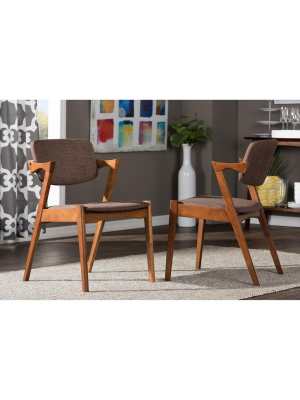 Eliza Mid-century Dark Walnut Brown Fabric Dining Chair