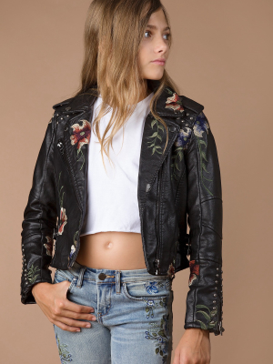 Floral Vegan Leather Jacket