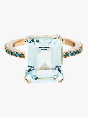 Aquamarine And Blue Diamond Ring