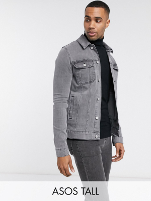 Asos Design Tall Skinny Denim Jacket In Gray
