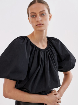 Gathered Sleeve Blouse In Cotton - Black