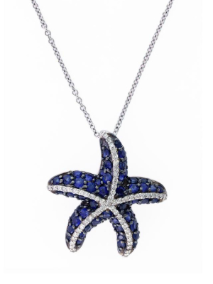 Effy Seaside 14k White Gold Blue Sapphire & Diamond Starfish Pendant