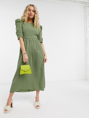 Topshop Cross Back Midi Dress In Lime Gingham