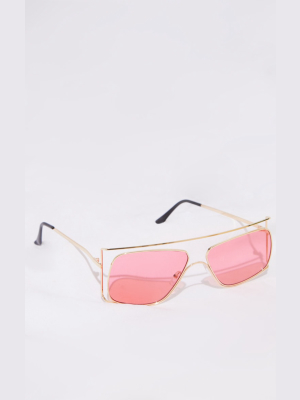 Clear Oversized Square Pink Lens Sunglasses