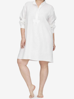 Short Sleep Shirt White Linen Plus