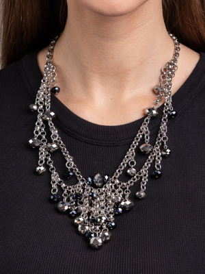 Silver Chain And Jet Beads Necklace