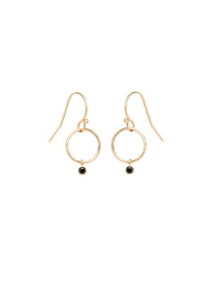 14k Black Diamond Tiny Drop Circle Earrings