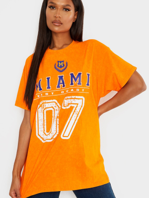 Orange Miami Distressed Print Washed T Shirt