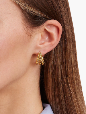Gold Bead Triple Hoop Earrings