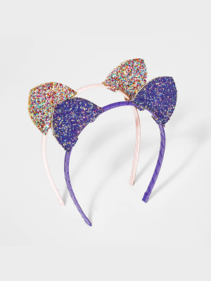 Girls' 2pk Chunky Glitter Cat Ear Headbands - Cat & Jack™
