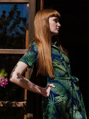 Lauretta Batik Shirt Dress - Navy, Palm Fronds