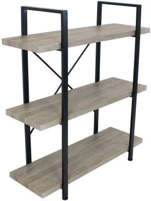 3-tier Industrial Style Freestanding Open Shelf - Oak Gray Veneer - Sunnydaze Decor