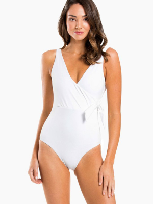 Wrap Style One Piece Swimsuit - White