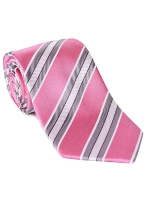 Pink Satin With Gray Bar Stripe Tie