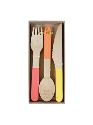 Neon Wooden Cutlery Set (x 24)