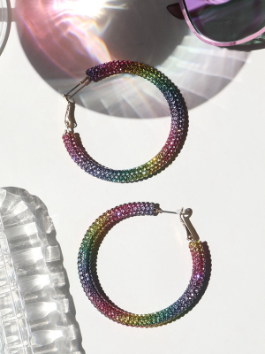 Multi Rainbow Diamante Hoop Earrings