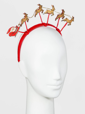 Santa's Sleigh And Reindeer Headband - Red