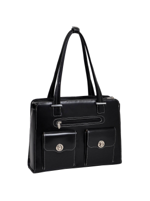 Mcklein Verona 15" Leather Fly-through Checkpoint-friendly Ladies' Laptop Handbag - Black