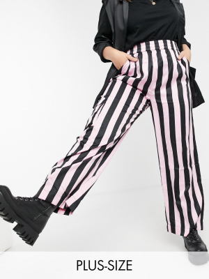 Collusion Plus Exclusive Wide Leg Pants In Satin Stripe