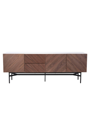 70" Skip Wood Tv Stand Walnut/white/black - Safavieh