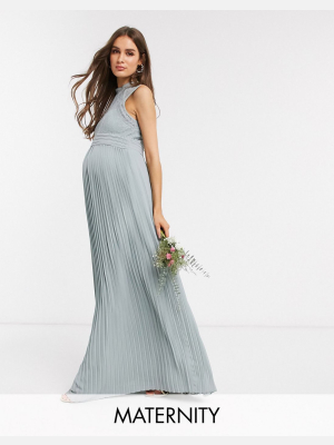 Tfnc Maternity Bridesmaid Lace Back Maxi Dress In Sage