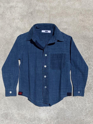 Kids Ls Matty Shirt  Handwoven Indigo Solids