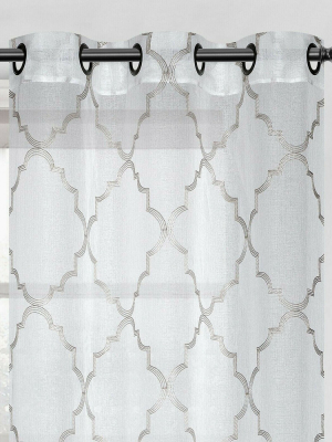 Kate Aurora 2 Pack Shabby Trellis Semi Sheer Clover Grommet Top Curtains