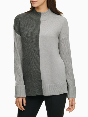 Colorblock Mock Neck Sweater