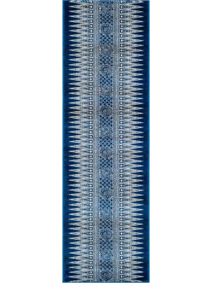 Evoke Tribal Royal/ivory Runner Rug