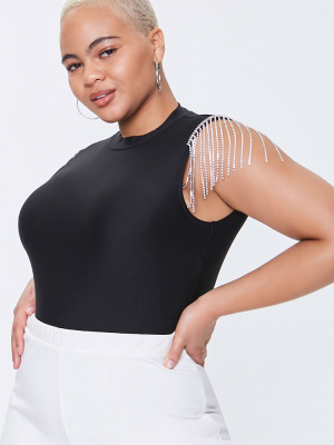 Plus Size Rhinestone Fringe Bodysuit