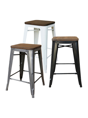 Set Of 2 Hampden Industrial Wood Top Counter Stool Metal - Threshold™