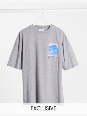 Collusion Unisex T-shirt With Photographic Print In Gray Marl