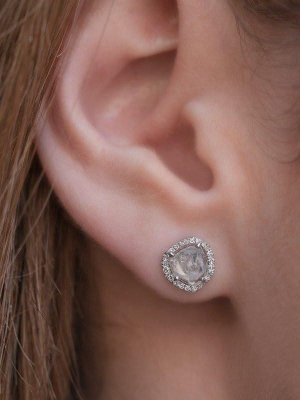 14kt White Gold Diamond Slice Stud Earrings